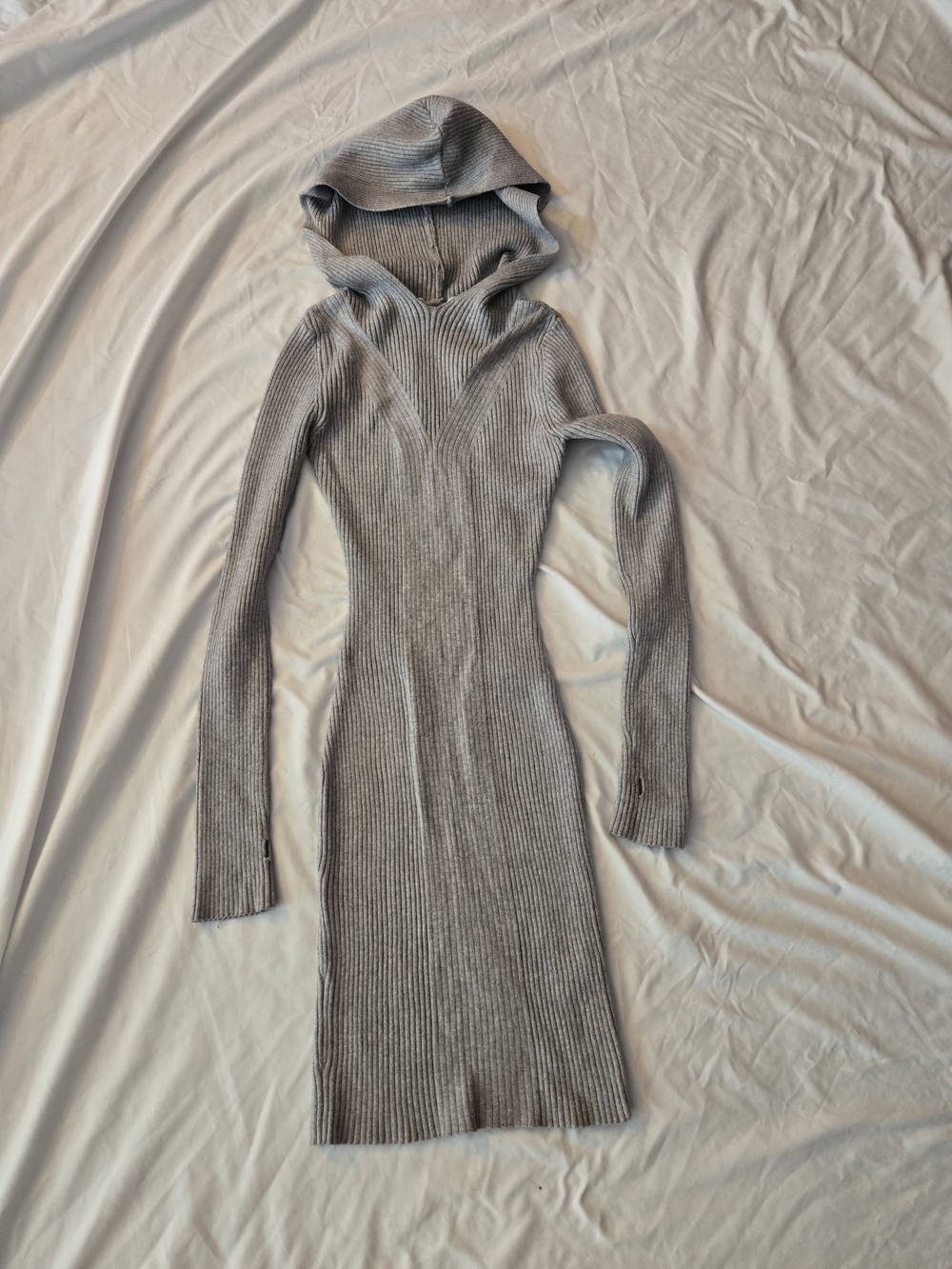 Zara Gray Ribbed Knit Hooded Sweater Dress Bodycon Sz Small